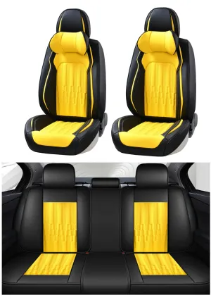 Пълен Комплект Универсална Тапицерия, Калъфи За Автомобилни Седалки Лукс Еко Кожа в Черно и Жълто TAP883