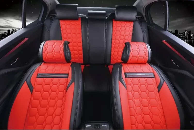 Пълен Комплект Универсална Тапицерия, Калъфи За Автомобилни Седалки Лукс Еко Кожа Червено и Черно TAP887 - 0