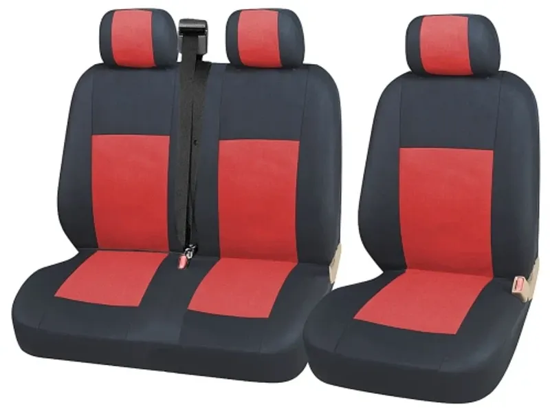 2+1 комплект универсални калъфи тапицерия за бус и микробус - Transit, Sprinter, Movano, Master, Crafter, Transporter, LT, Boxer, Jumper - черно и червено - 0