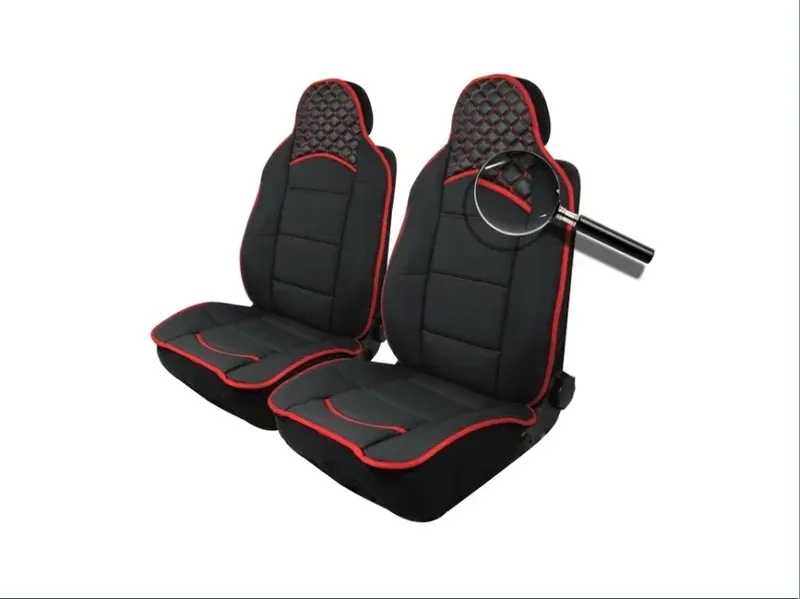Авто Тапицерия Калъфи за Предни Седалки Черна Червен Шев Текстил Кожа - 0