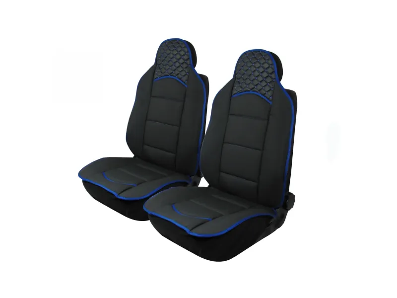 1+1 Комплект универсални калъфи тип масажор за предни седалки - черно със син конец - Еко Кожа и Текстил - 0