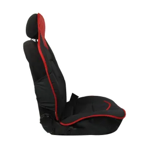 Комплект Универсална Тапицерия Тип Масажор 1+1 за Предни Седалки Лукс Черно-Червено, Текстил и Еко Кожа