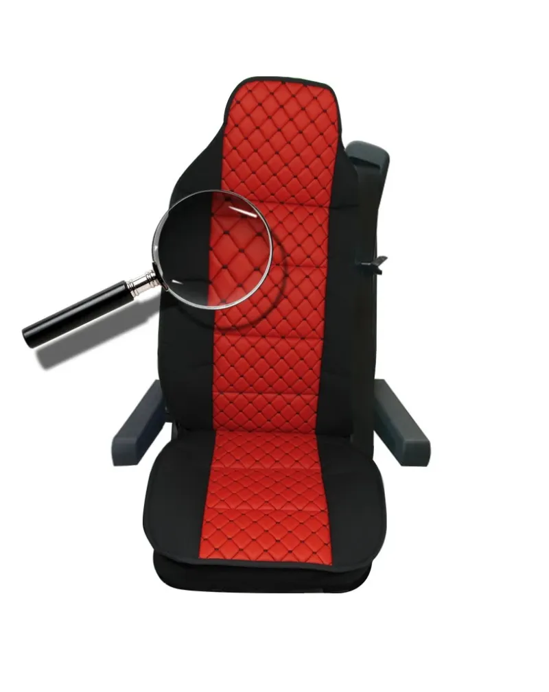 Универсален калъф за седалка на камион - релефен - еко кожа и текстил - Volvo, DAF, Man, Scania, Mercedes, Iveco - червено с червен конец - 0