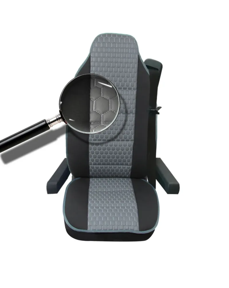 Универсален калъф за седалка на камион - релефен - еко кожа и текстил - Volvo, DAF, Man, Scania, Mercedes, Iveco - черно със сиво - 0