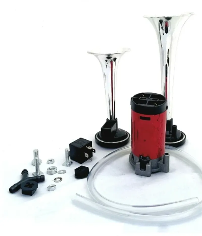 Тромба Клаксон Сирена Двоина с компресор хром за 12V кола камион бус автомобил - 0