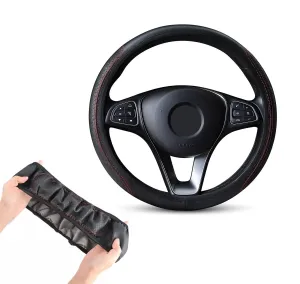 Универсален кожен калъф за волан – Черен с Червени Шевове 37–38 см